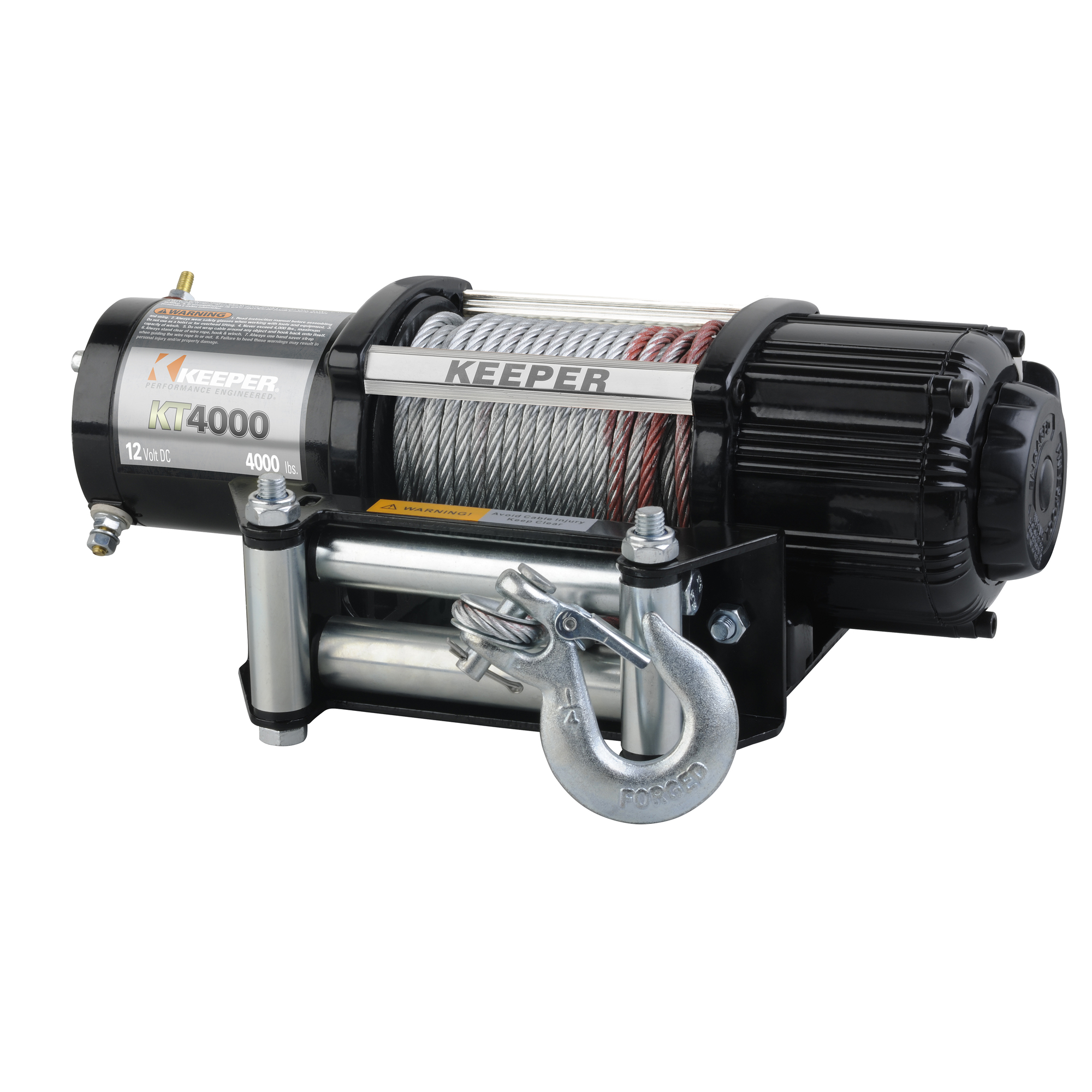 Keeper KT, DC Powered Winch, Plate, 4000lb. Capacity, Volts 12, Model# KT4000